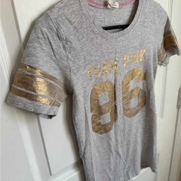 PINK Victoria's Secret Gray and Gold Team Tee - Picture 2 of 4